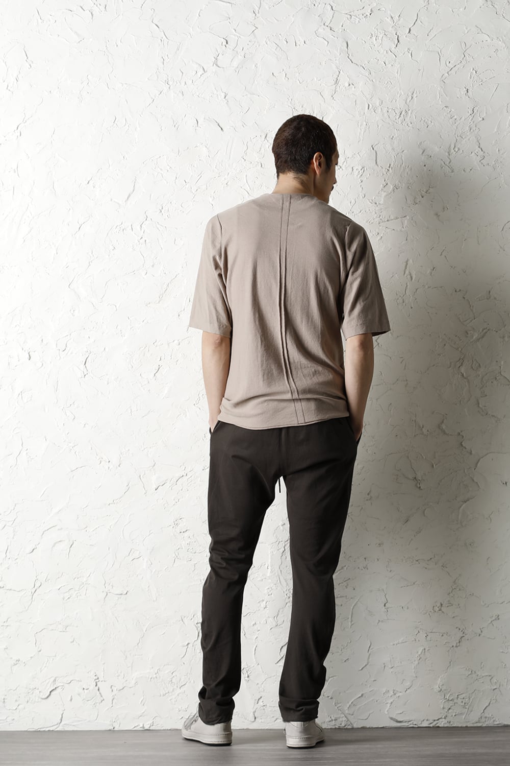 Knit crewneck short sleeve high twist cotton Cream Gray