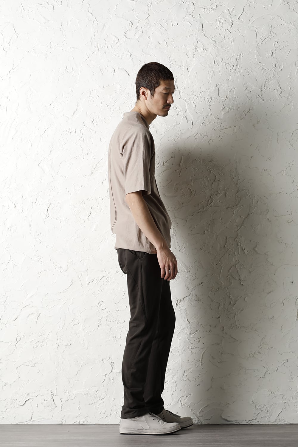 Knit crewneck short sleeve high twist cotton Cream Gray