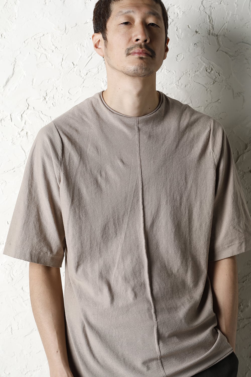 Knit crewneck short sleeve high twist cotton Cream Gray