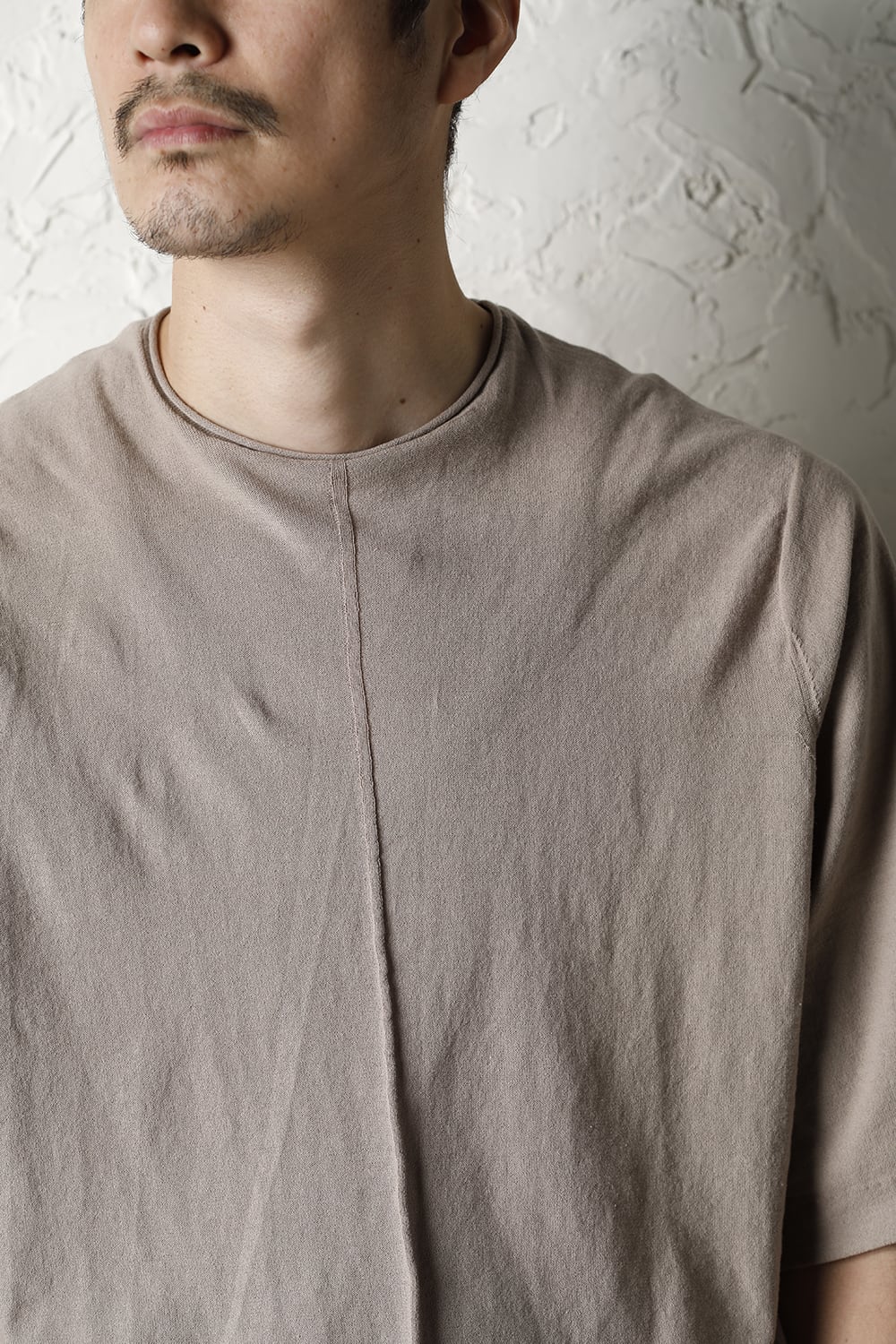 Knit crewneck short sleeve high twist cotton Cream Gray