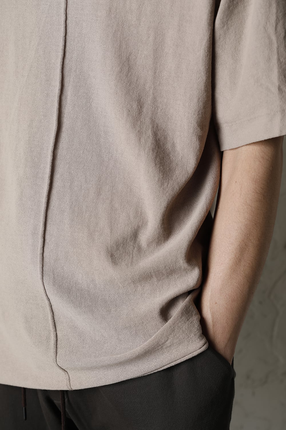 Knit crewneck short sleeve high twist cotton Cream Gray