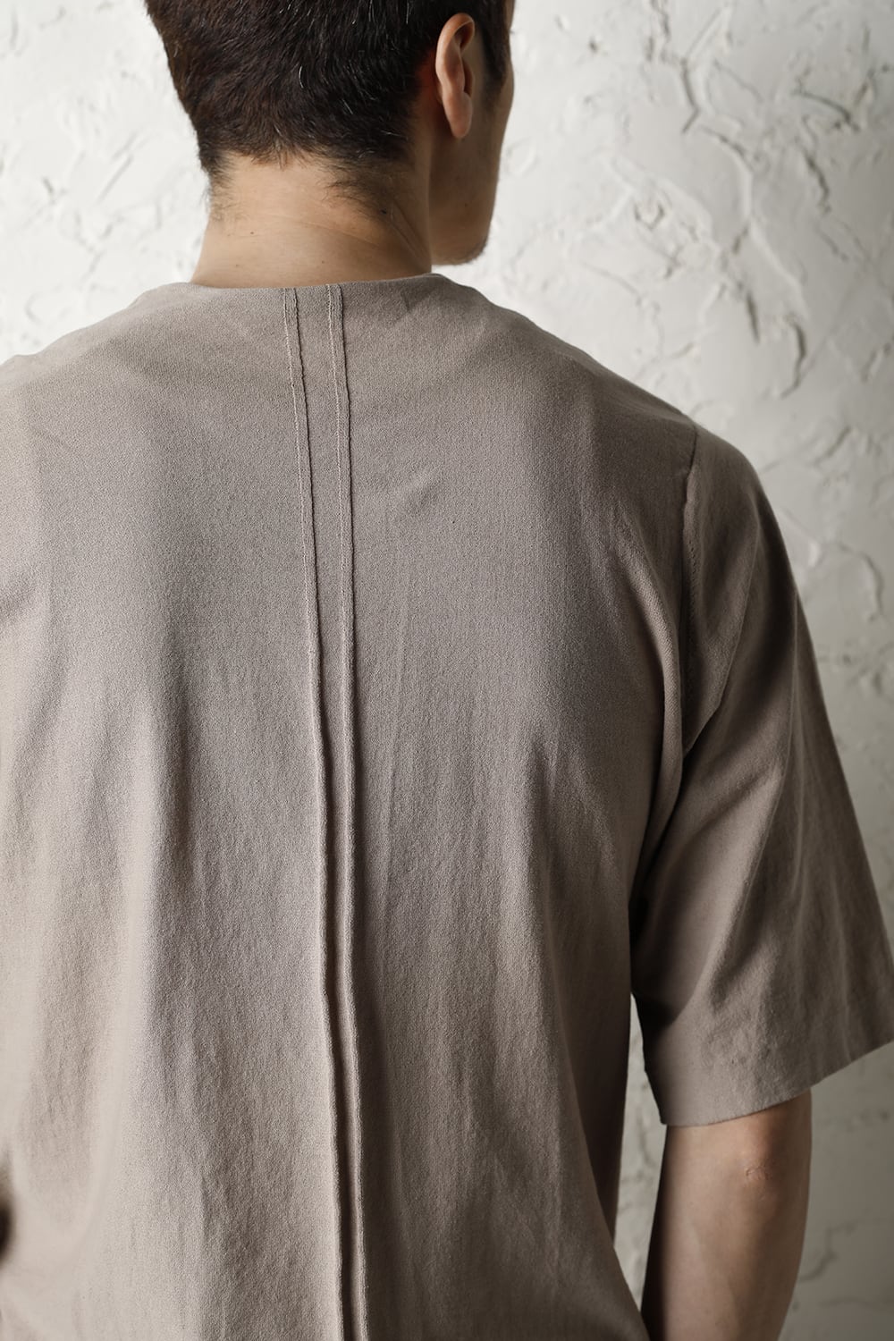 Knit crewneck short sleeve high twist cotton Cream Gray