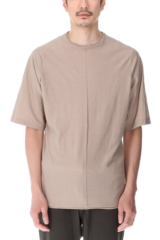 Knit crewneck short sleeve high twist cotton Cream Gray