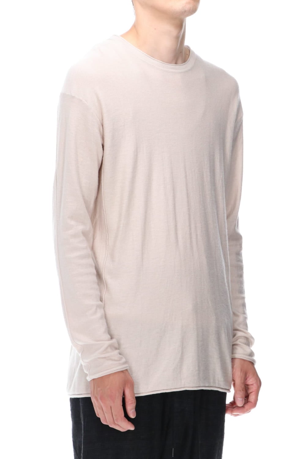 High-Gauge Long Sleeve Knit Cotton / Cashmere White Gray