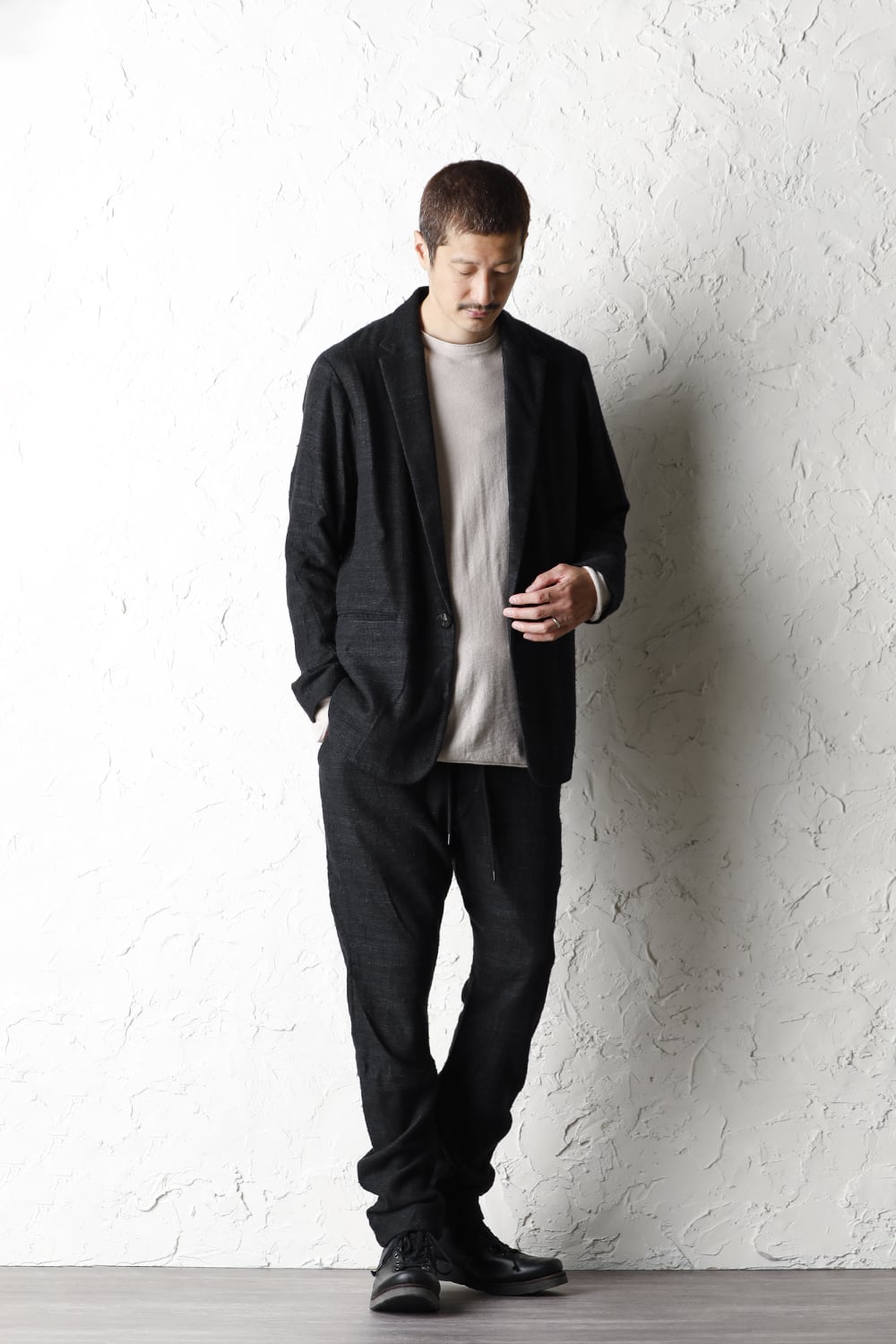 High-Gauge Long Sleeve Knit Cotton / Cashmere White Gray