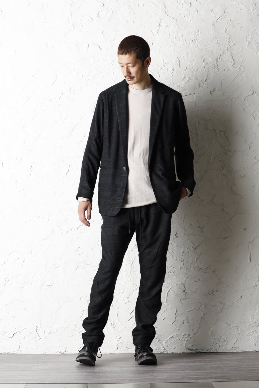 High-Gauge Long Sleeve Knit Cotton / Cashmere White Gray