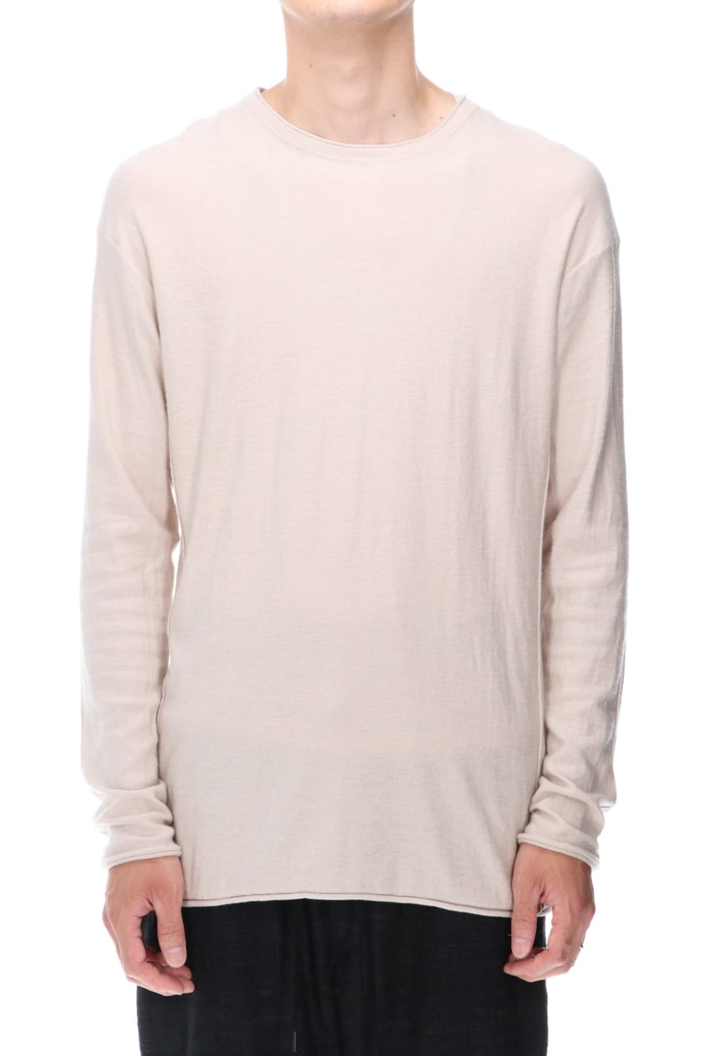 High-Gauge Long Sleeve Knit Cotton / Cashmere White Gray