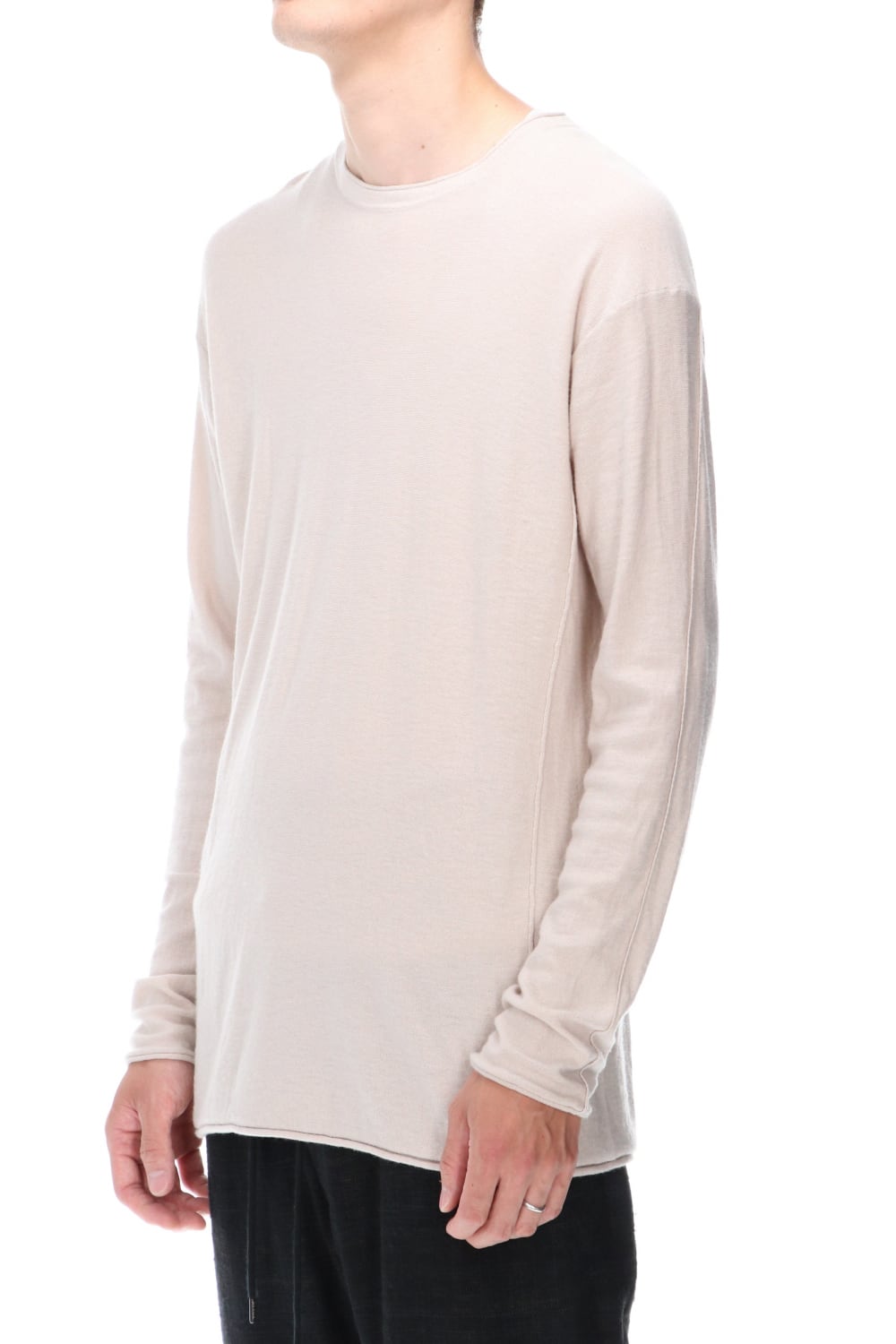 High-Gauge Long Sleeve Knit Cotton / Cashmere White Gray