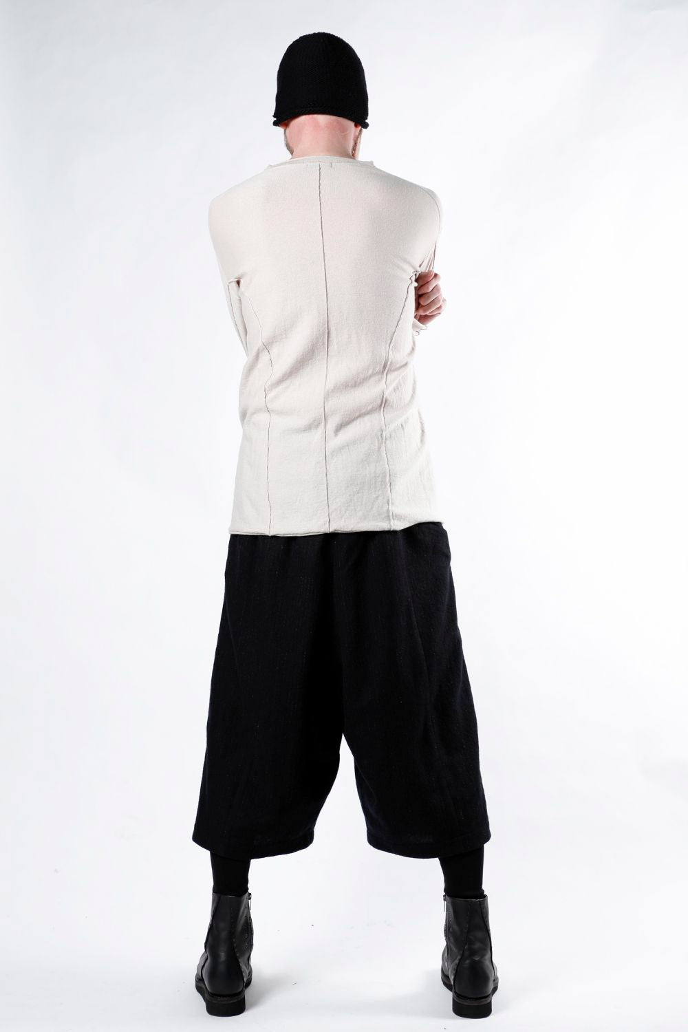 High-Gauge Long Sleeve Knit Cotton / Cashmere White Gray