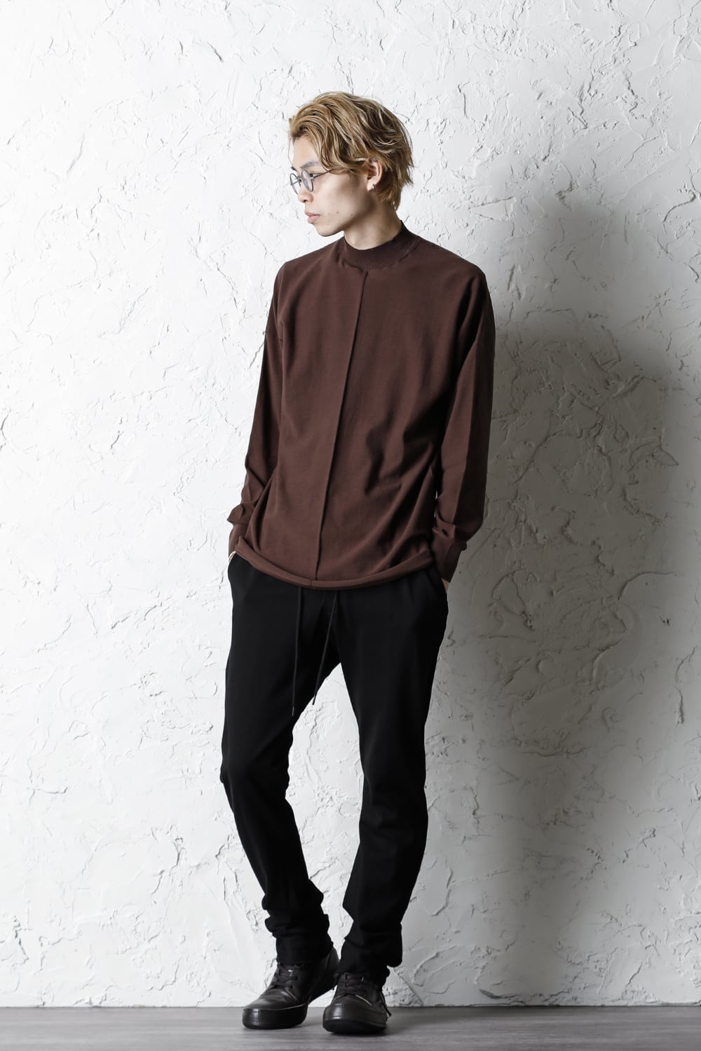 Knit mockneck long sleeve high twist cotton Lava Stone