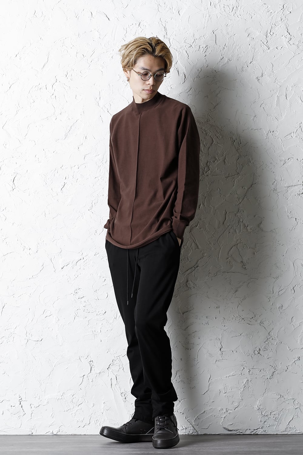 Knit mockneck long sleeve high twist cotton Lava Stone