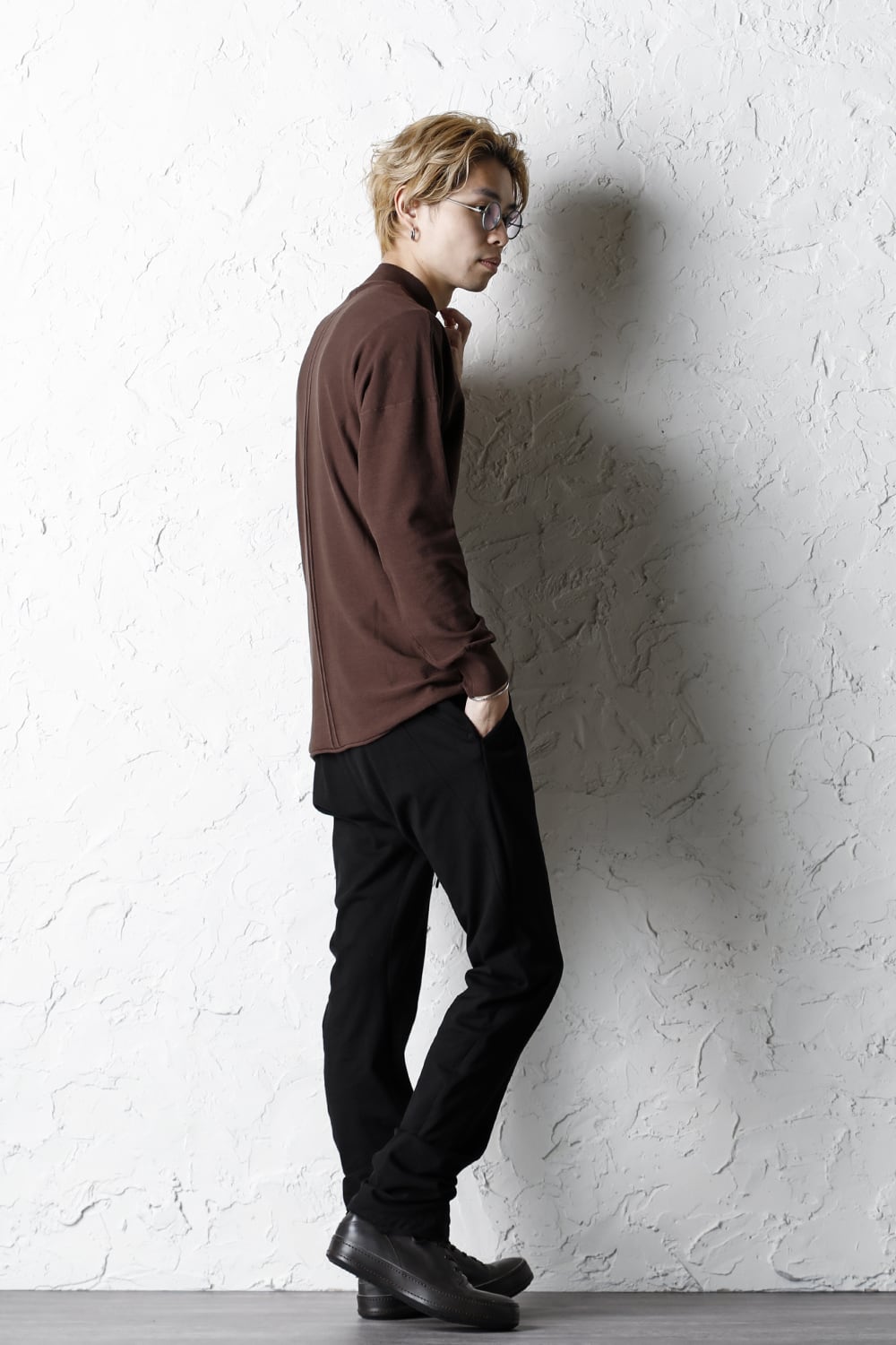 Knit mockneck long sleeve high twist cotton Lava Stone