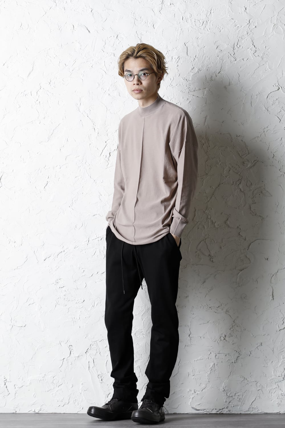 Knit mockneck long sleeve high twist cotton Cream Gray