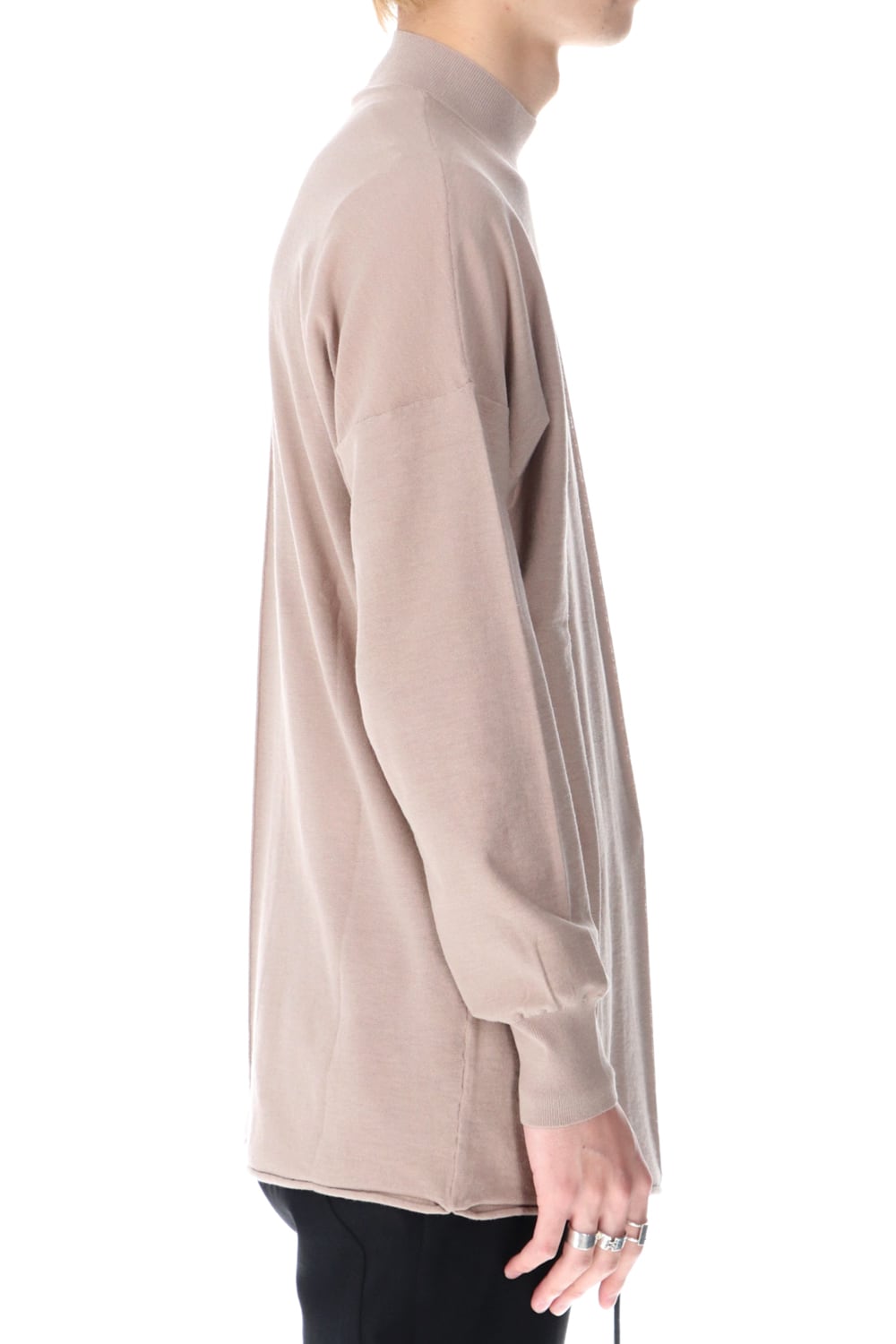 Knit mockneck long sleeve high twist cotton Cream Gray