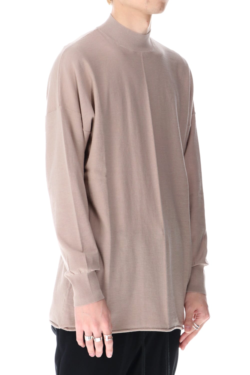 Knit mockneck long sleeve high twist cotton Cream Gray