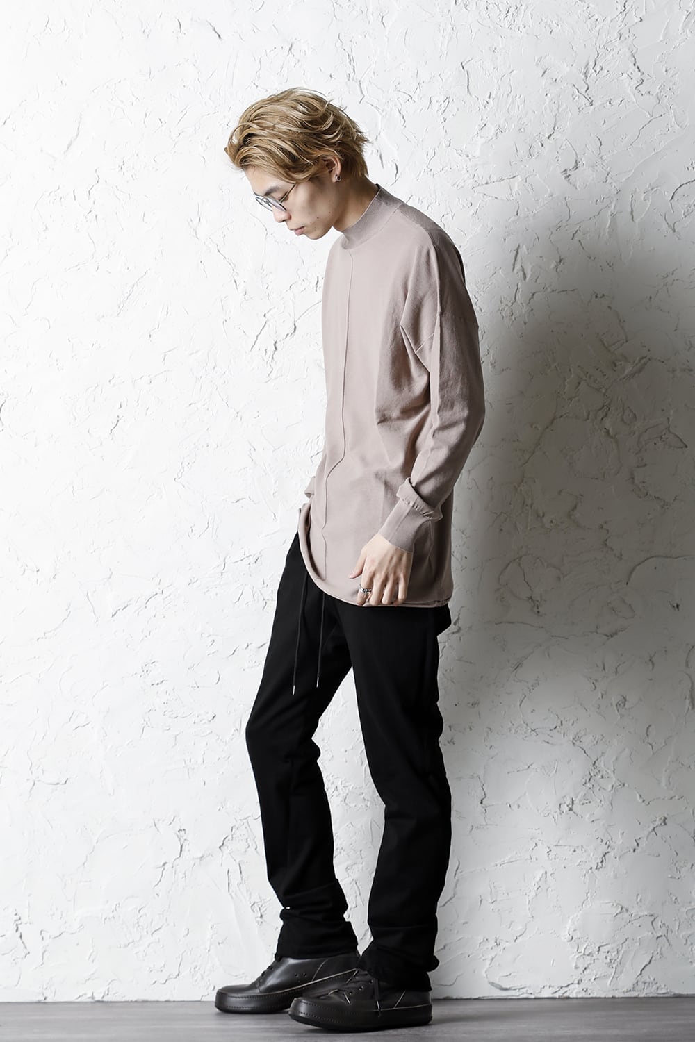 Knit mockneck long sleeve high twist cotton Cream Gray