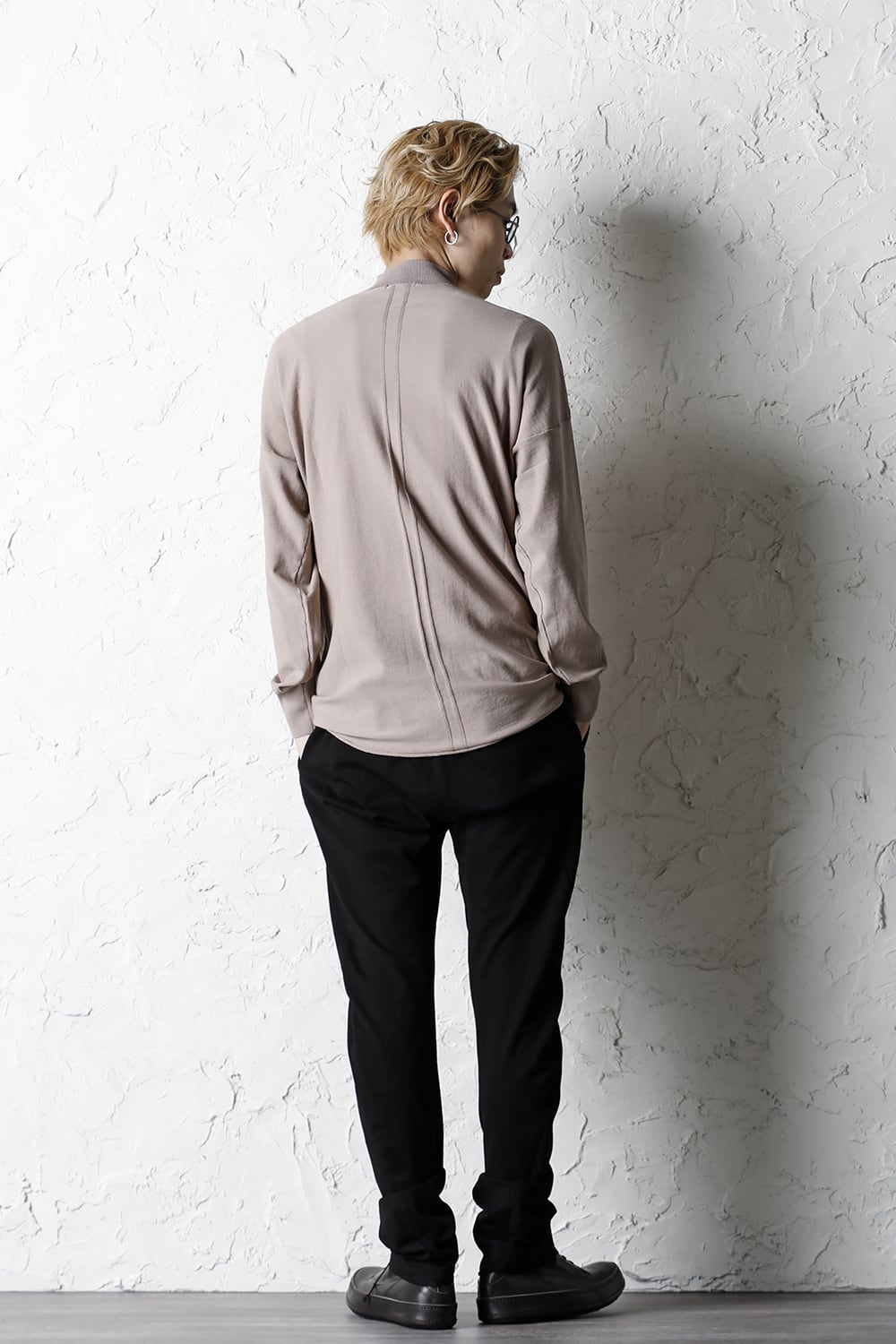 Knit mockneck long sleeve high twist cotton Cream Gray