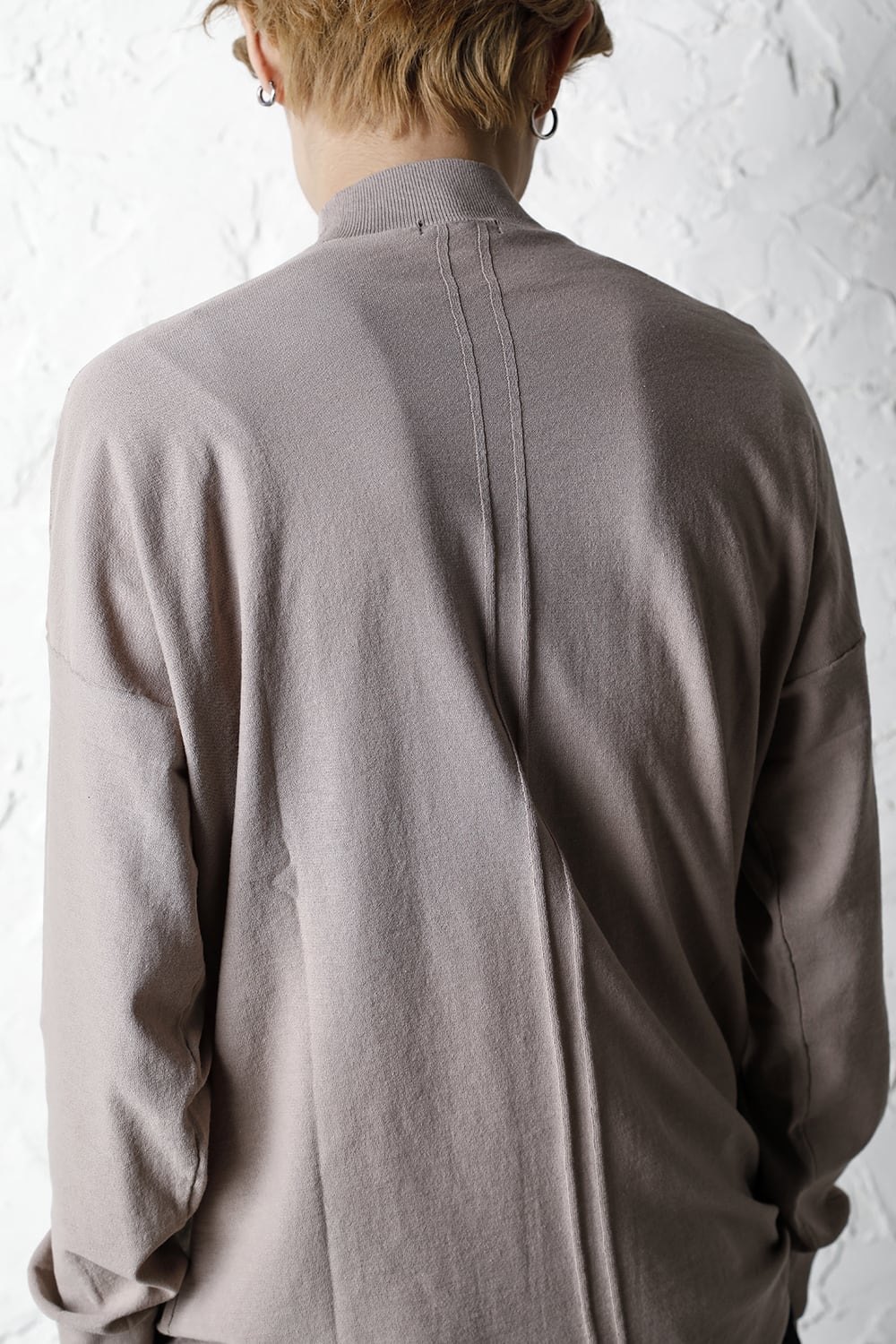 Knit mockneck long sleeve high twist cotton Cream Gray