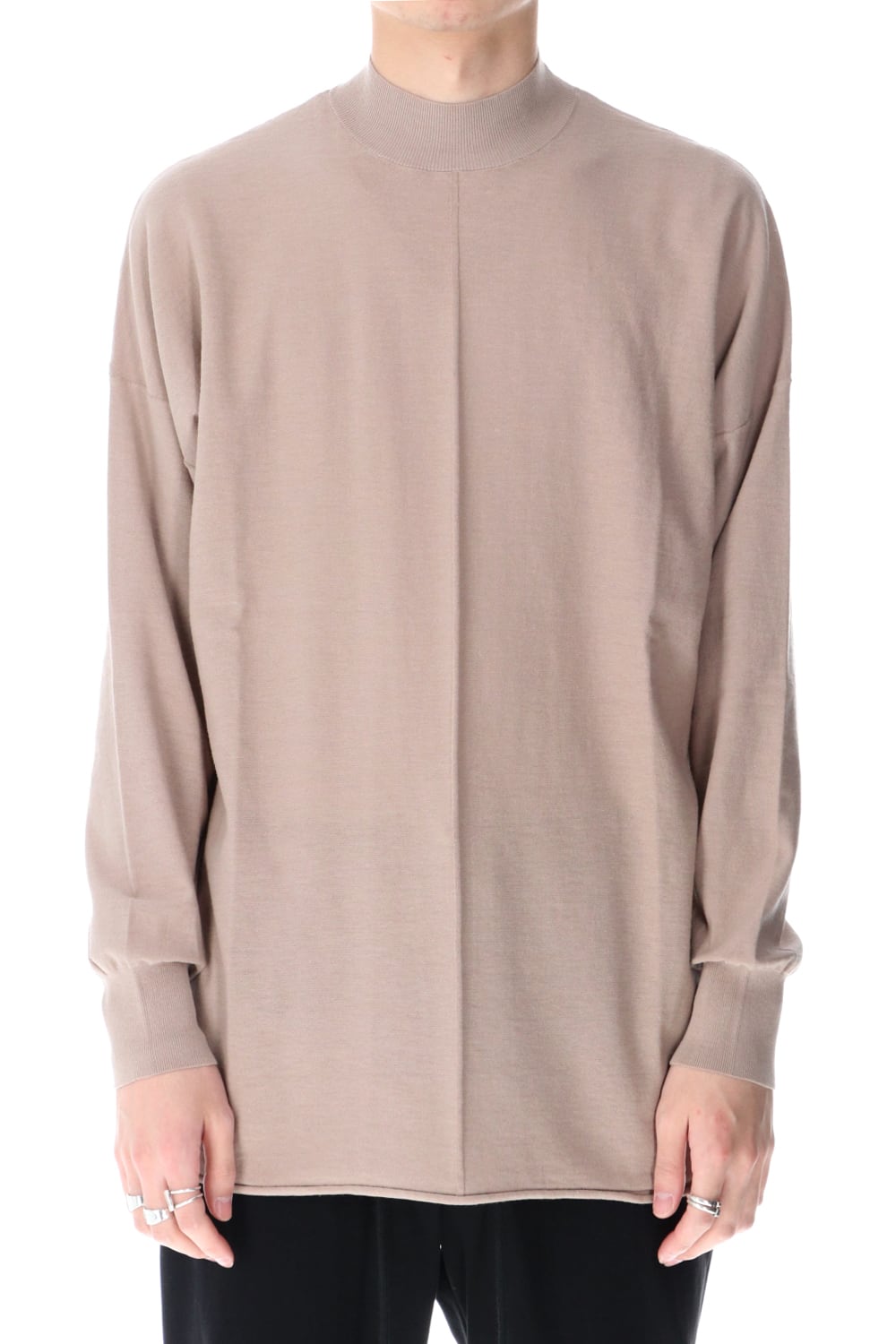 Knit mockneck long sleeve high twist cotton Cream Gray