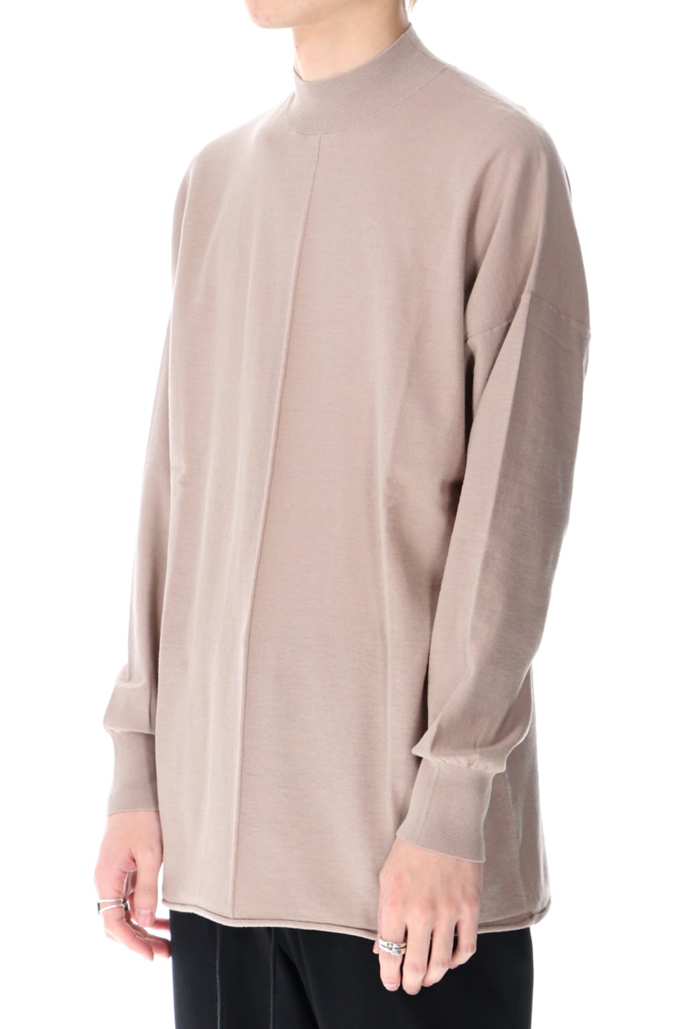 Knit mockneck long sleeve high twist cotton Cream Gray