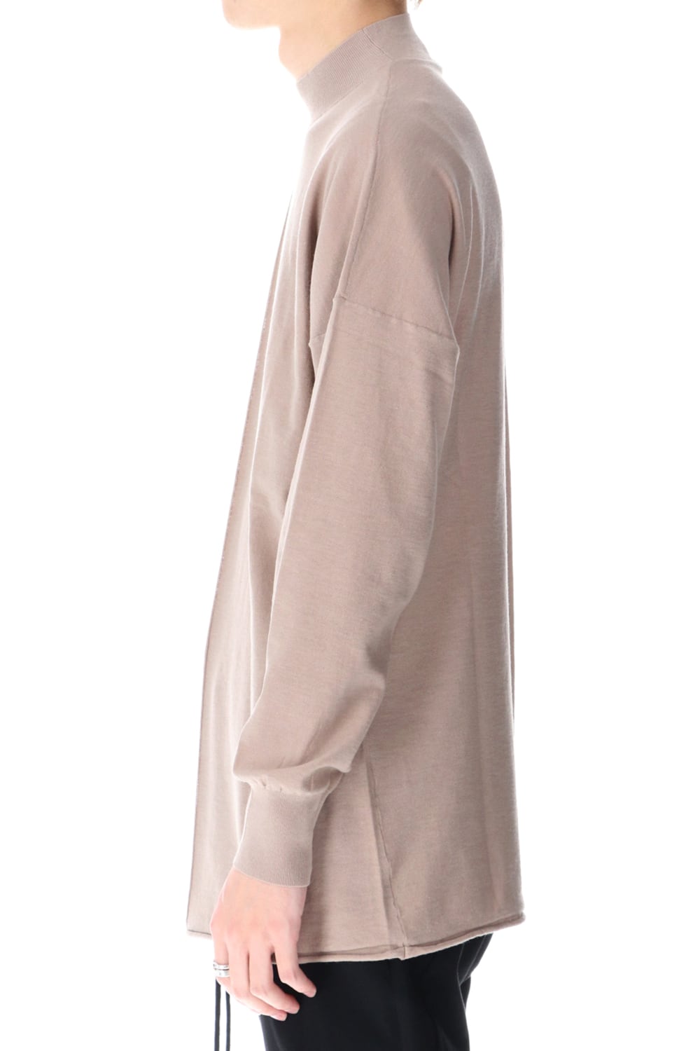 Knit mockneck long sleeve high twist cotton Cream Gray