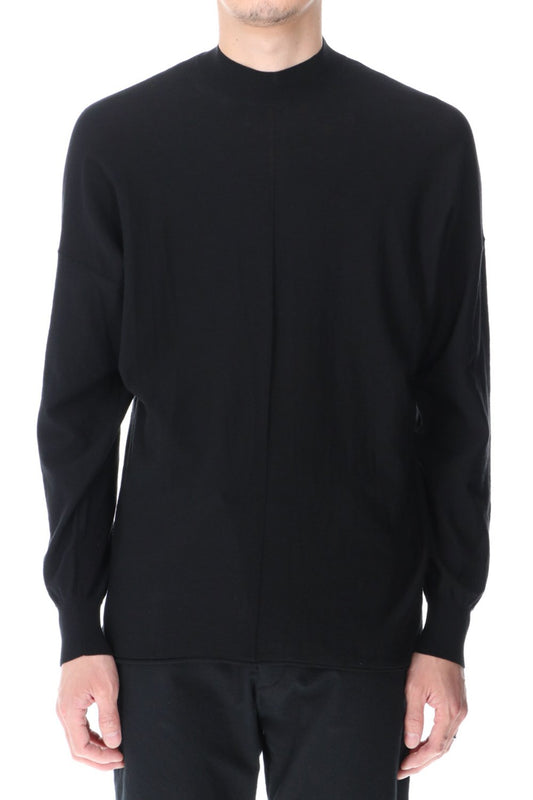 Knit mockneck long sleeve high twist cotton Black