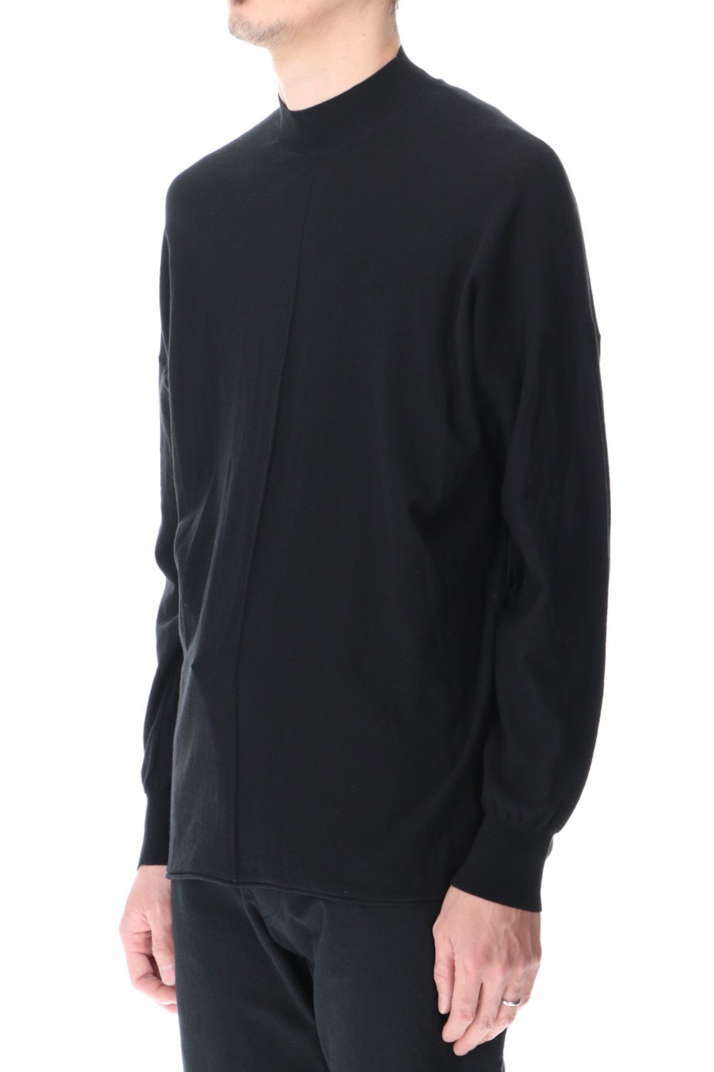 Knit mockneck long sleeve high twist cotton Black