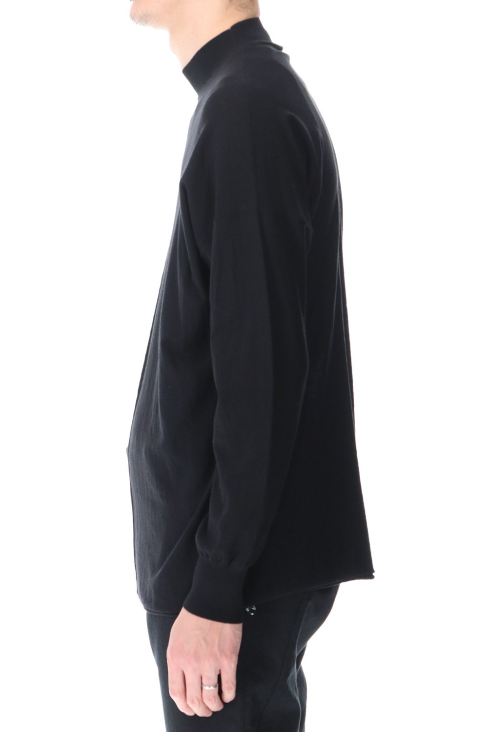 Knit mockneck long sleeve high twist cotton Black