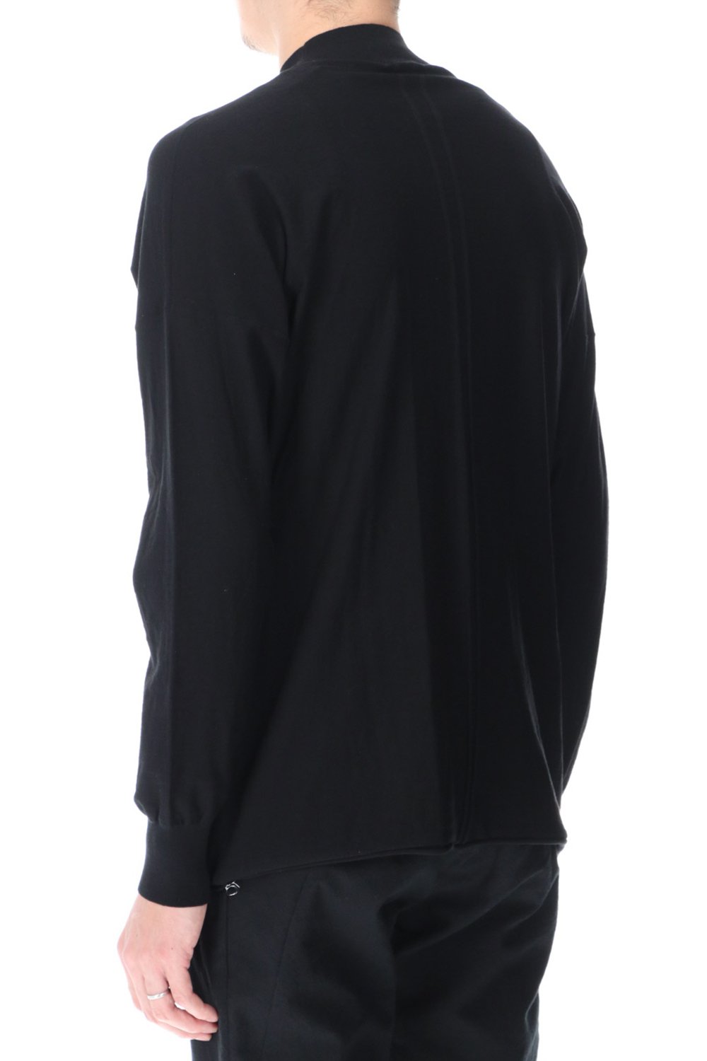 Knit mockneck long sleeve high twist cotton Black