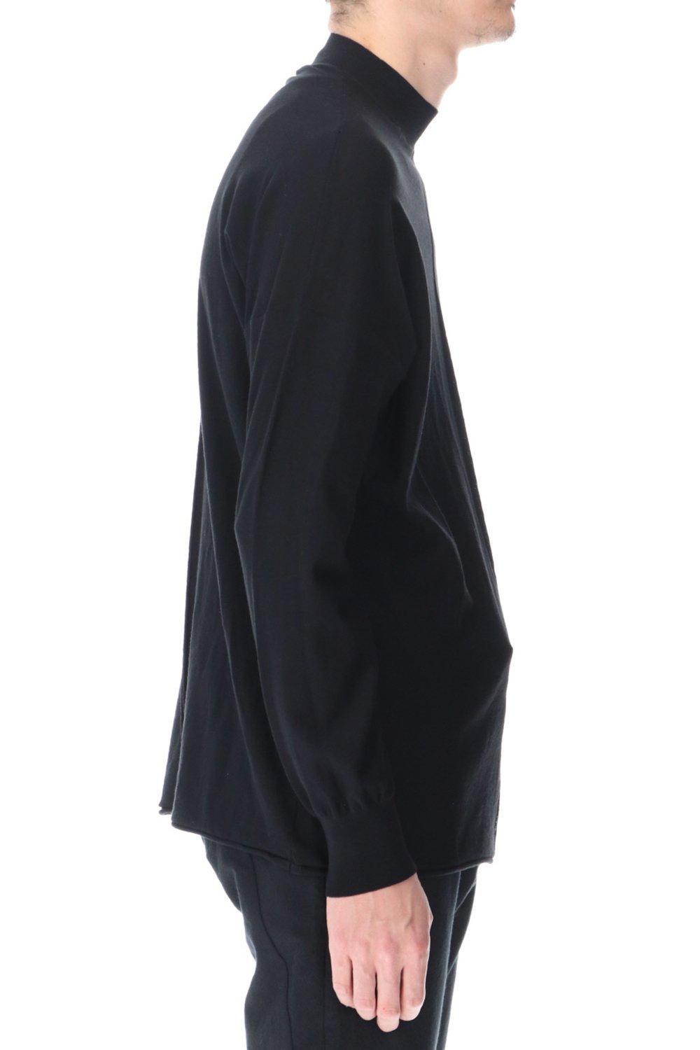 Knit mockneck long sleeve high twist cotton Black