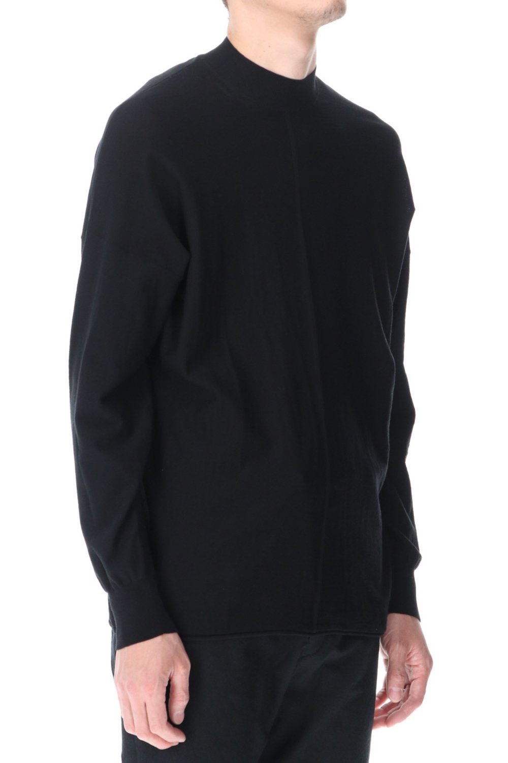 Knit mockneck long sleeve high twist cotton Black