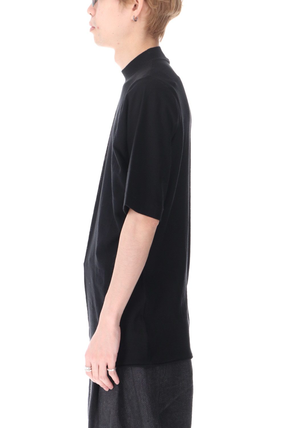 Knit mockneck short sleeve high twist cotton Black