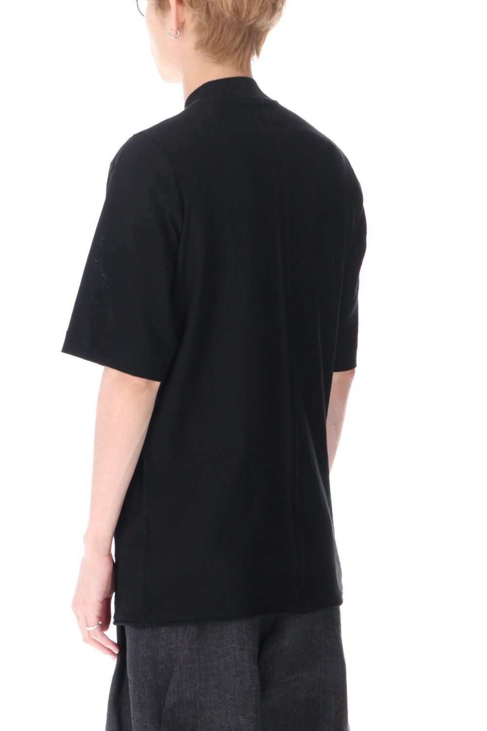 Knit mockneck short sleeve high twist cotton Black