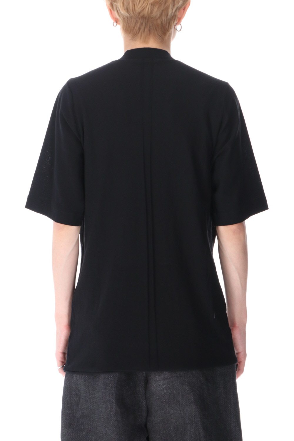 Knit mockneck short sleeve high twist cotton Black
