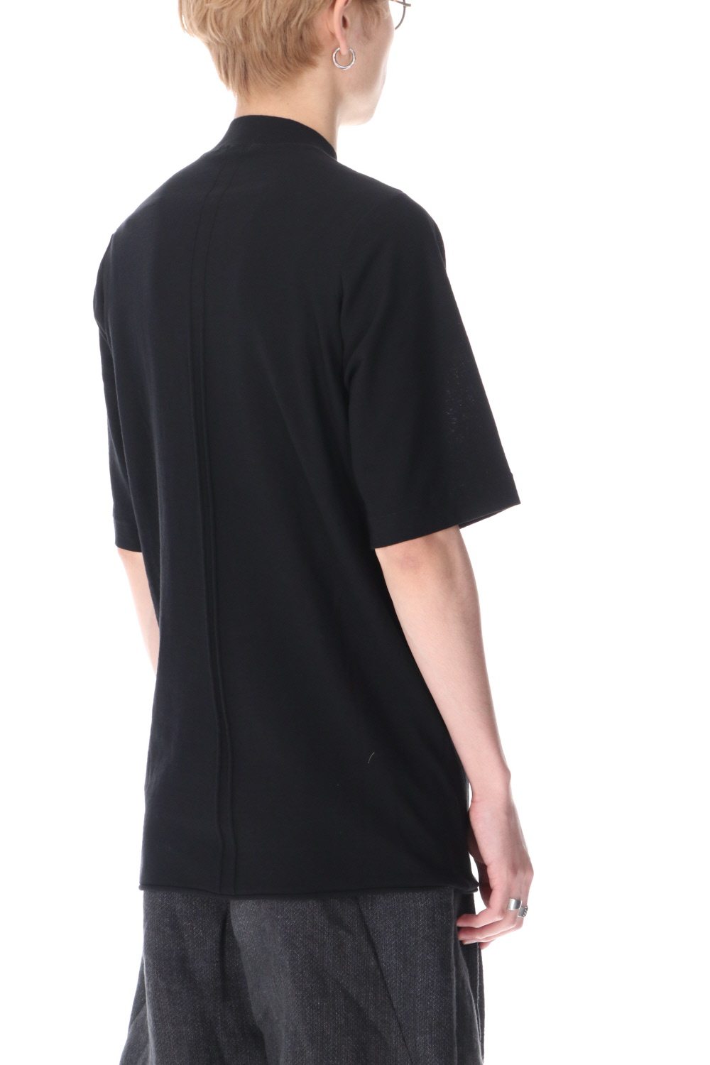 Knit mockneck short sleeve high twist cotton Black