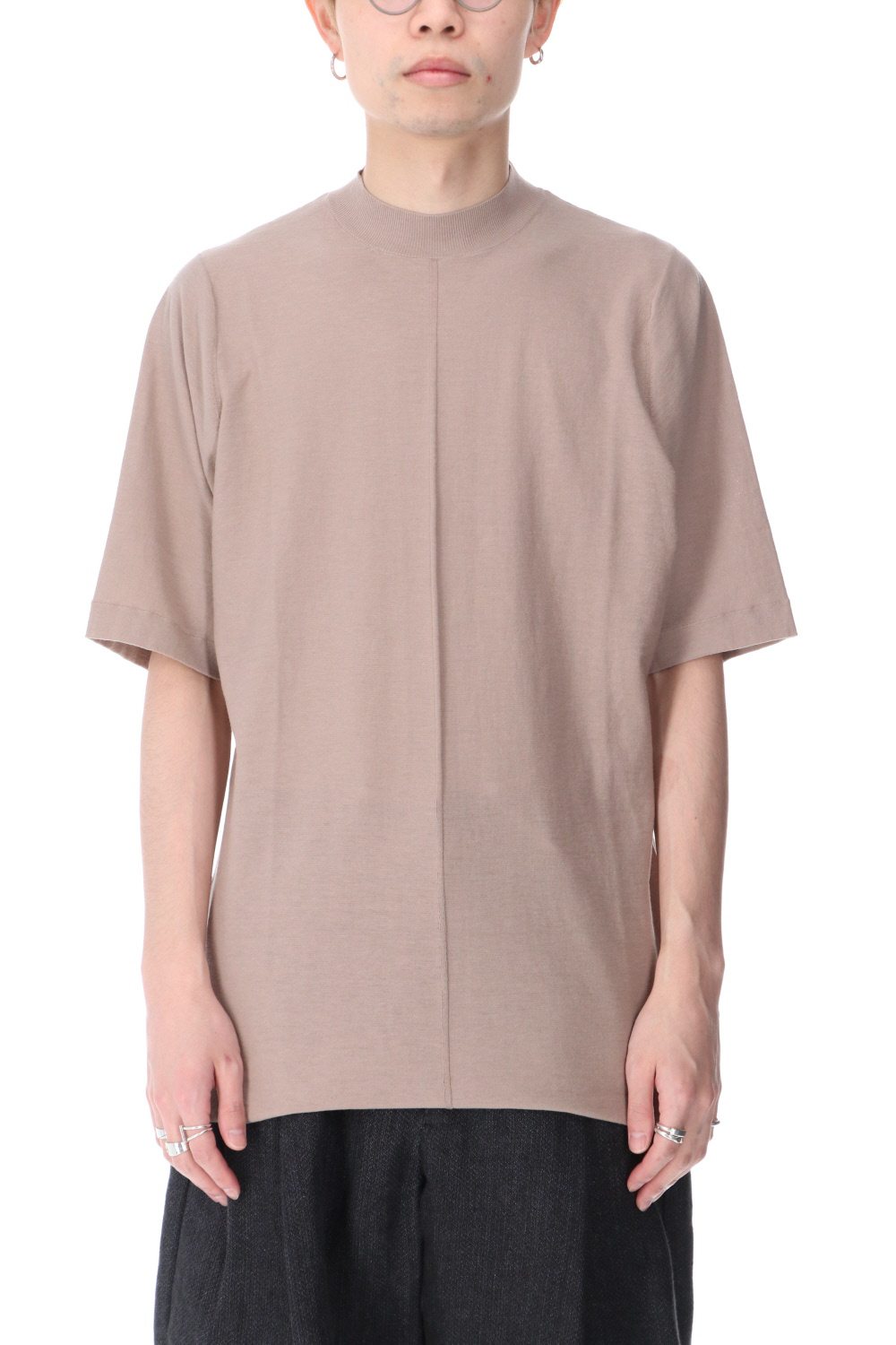 Knit mockneck short sleeve high twist cotton Cream Gray