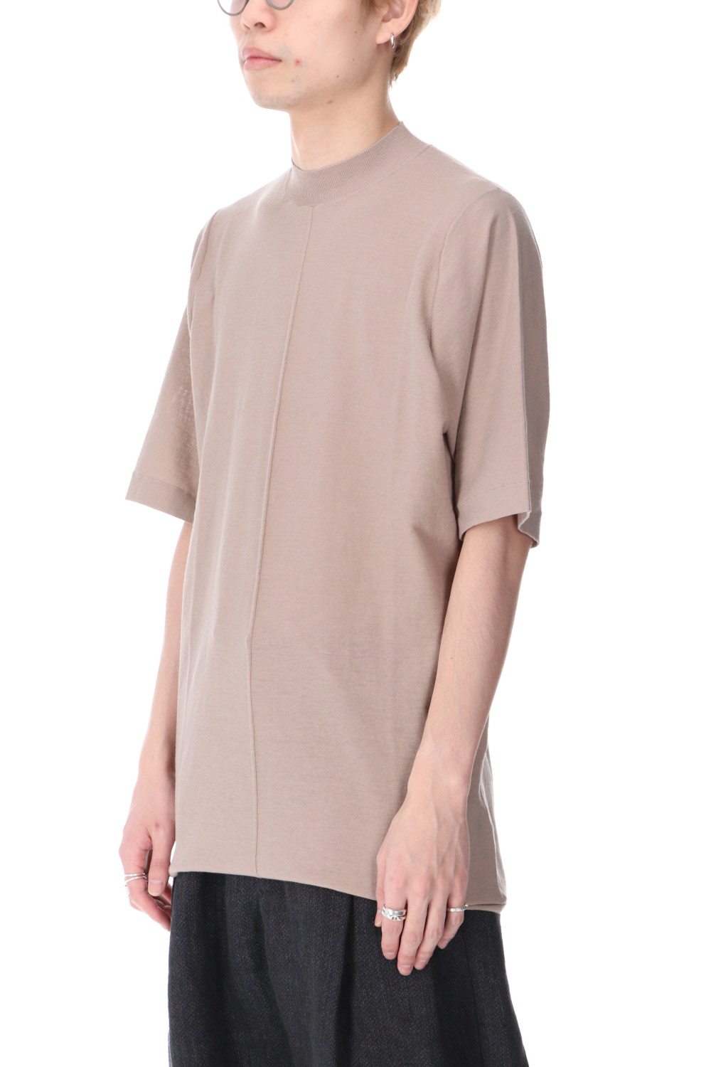 Knit mockneck short sleeve high twist cotton Cream Gray