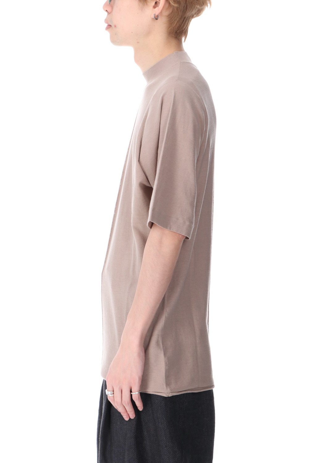 Knit mockneck short sleeve high twist cotton Cream Gray