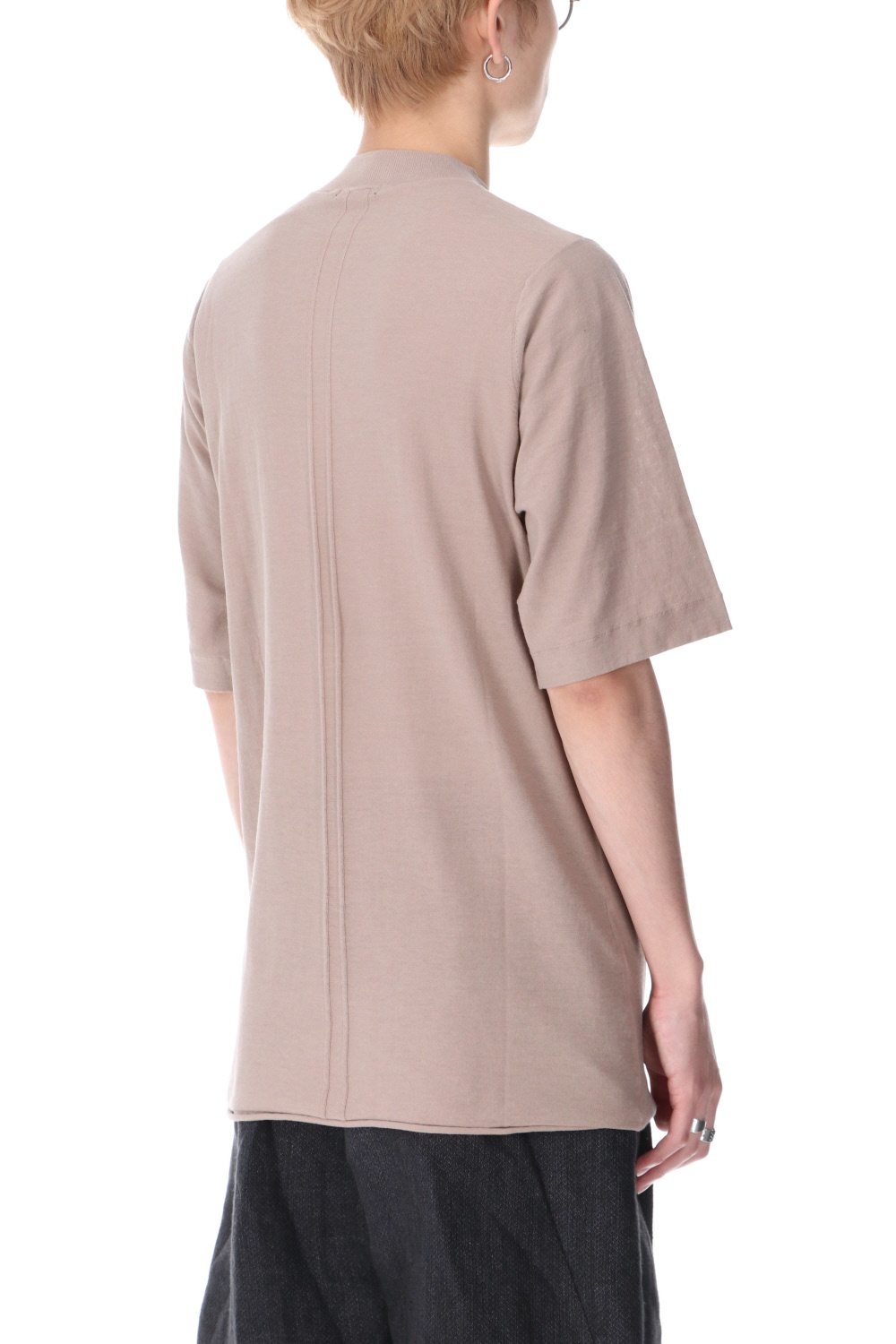 Knit mockneck short sleeve high twist cotton Cream Gray