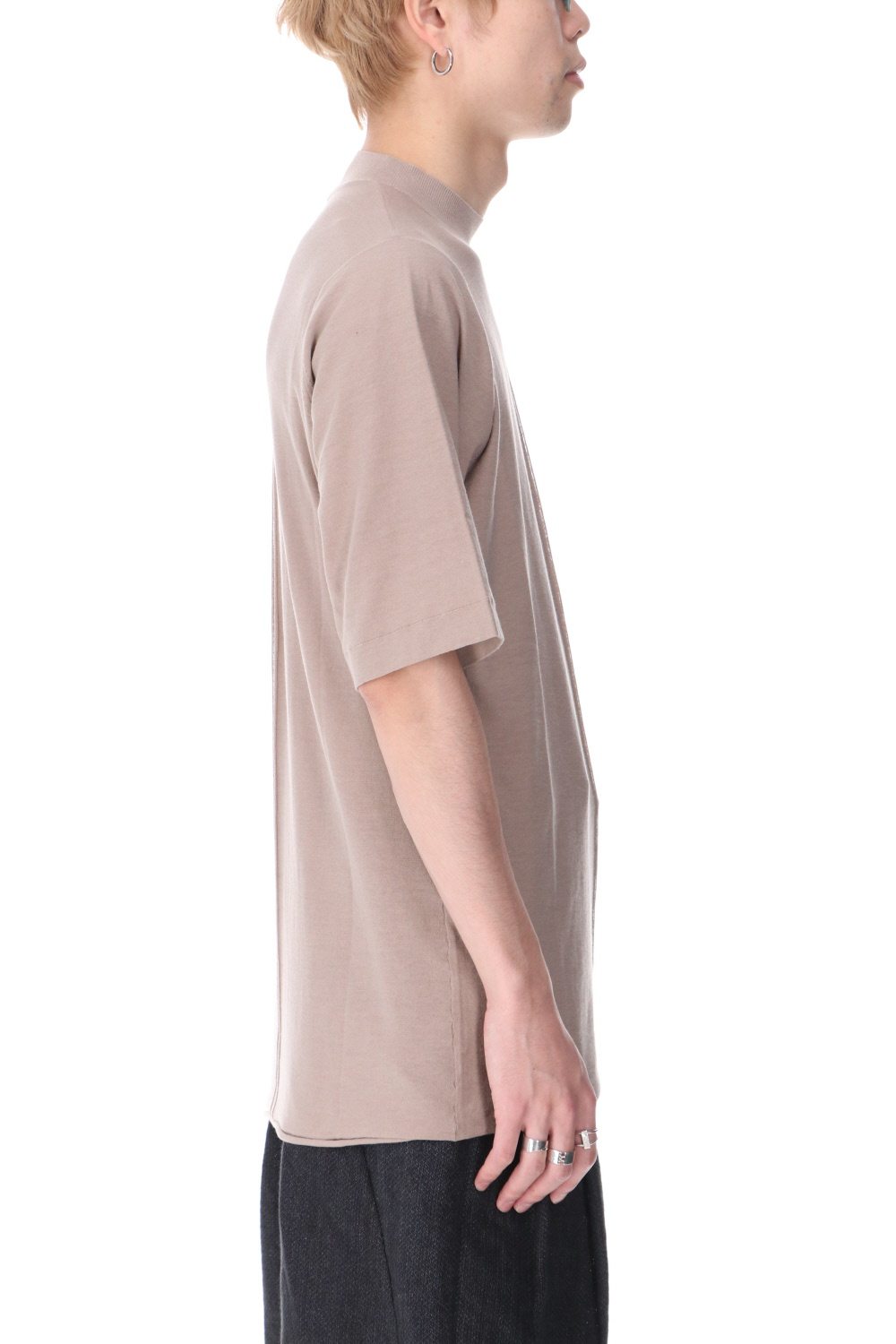 Knit mockneck short sleeve high twist cotton Cream Gray