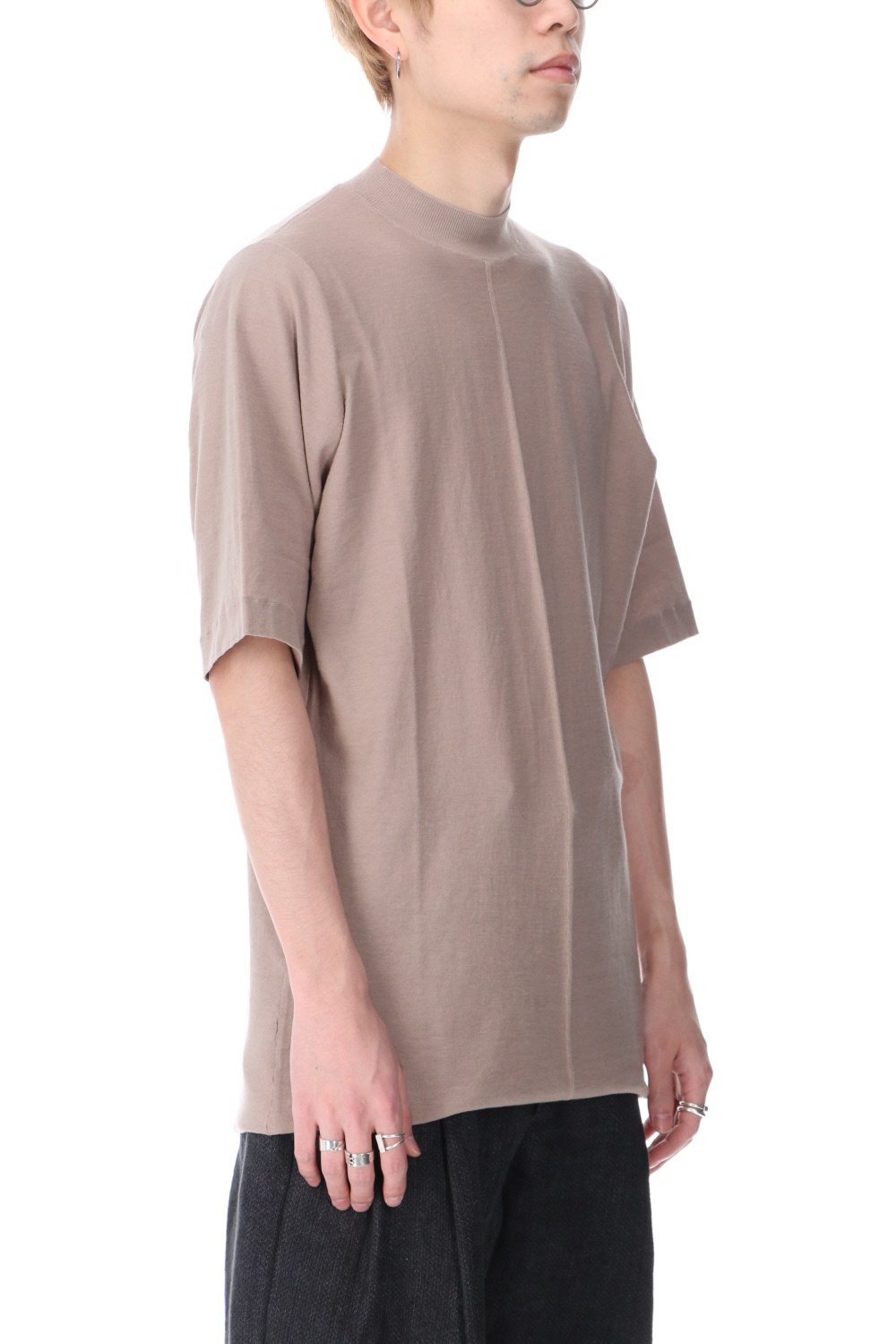 Knit mockneck short sleeve high twist cotton Cream Gray