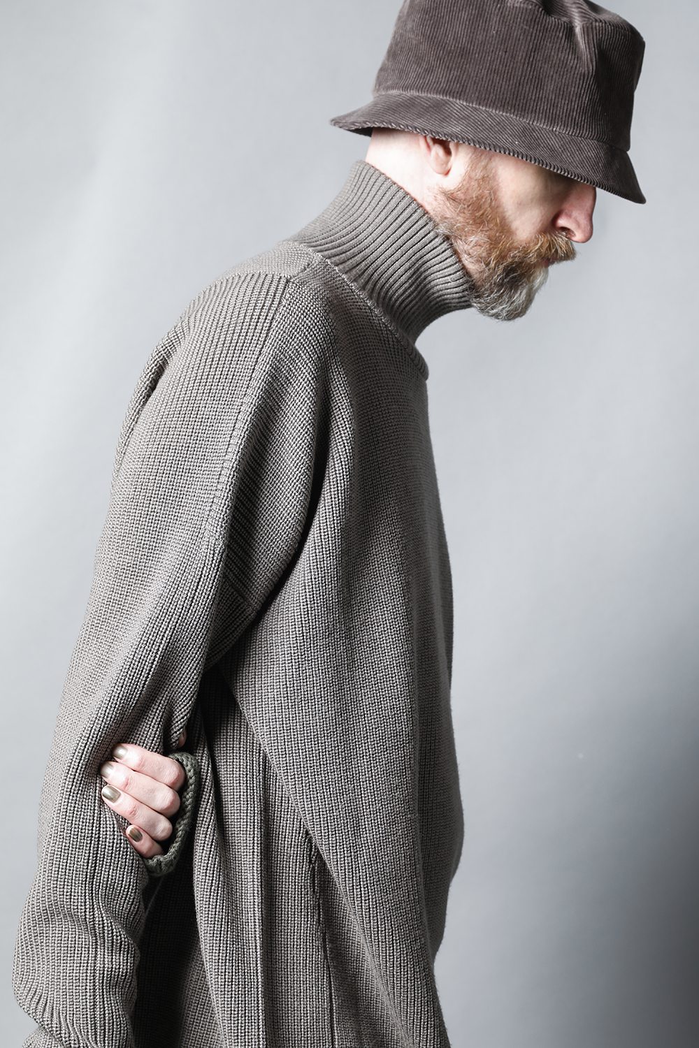 Knit High neck long sleeve Merino wool Beige Gray