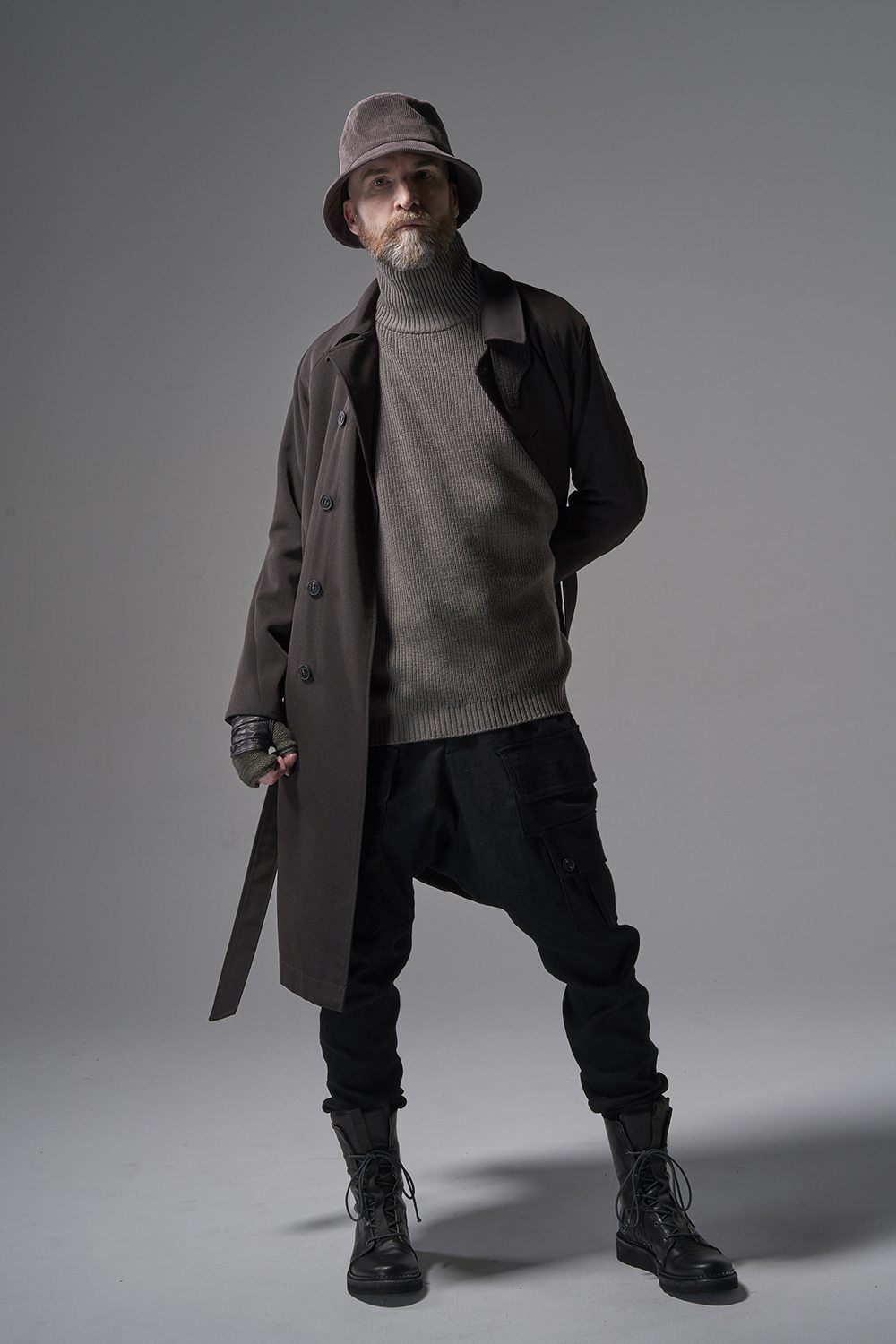 Knit High neck long sleeve Merino wool Beige Gray