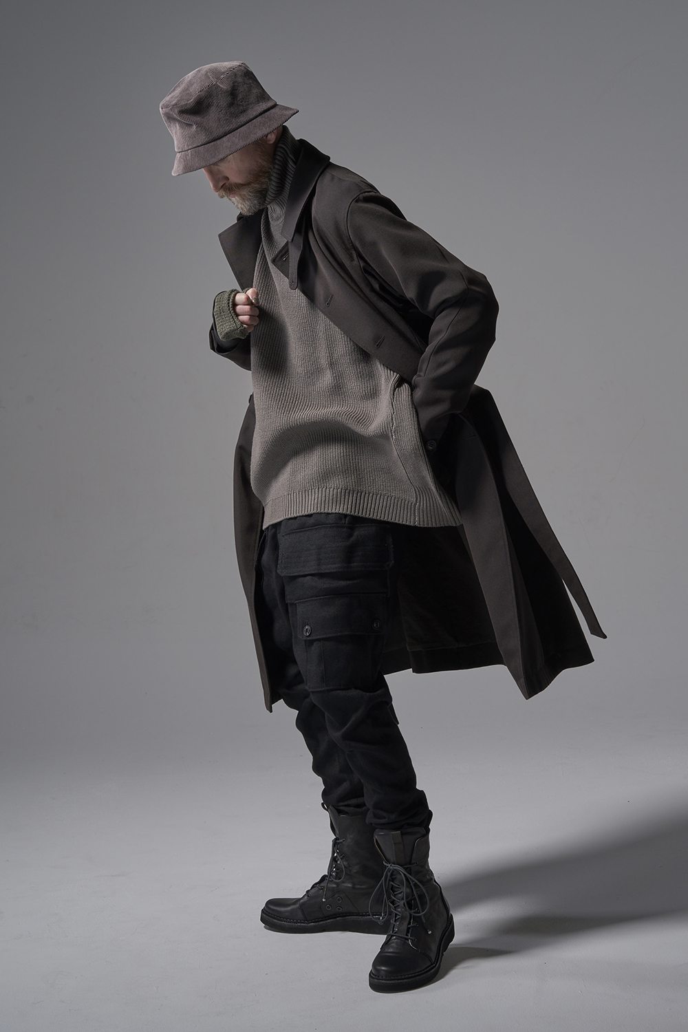 Knit High neck long sleeve Merino wool Beige Gray