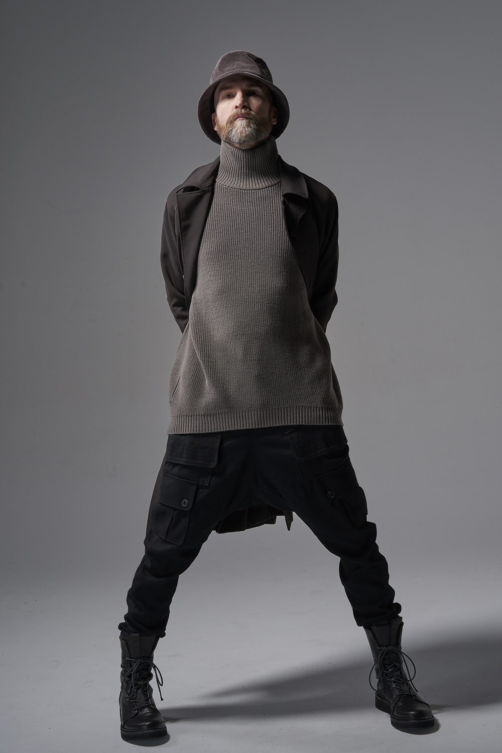 Knit High neck long sleeve Merino wool Beige Gray