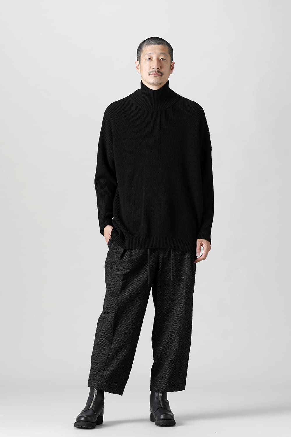 Knit High neck long sleeve Merino wool Black