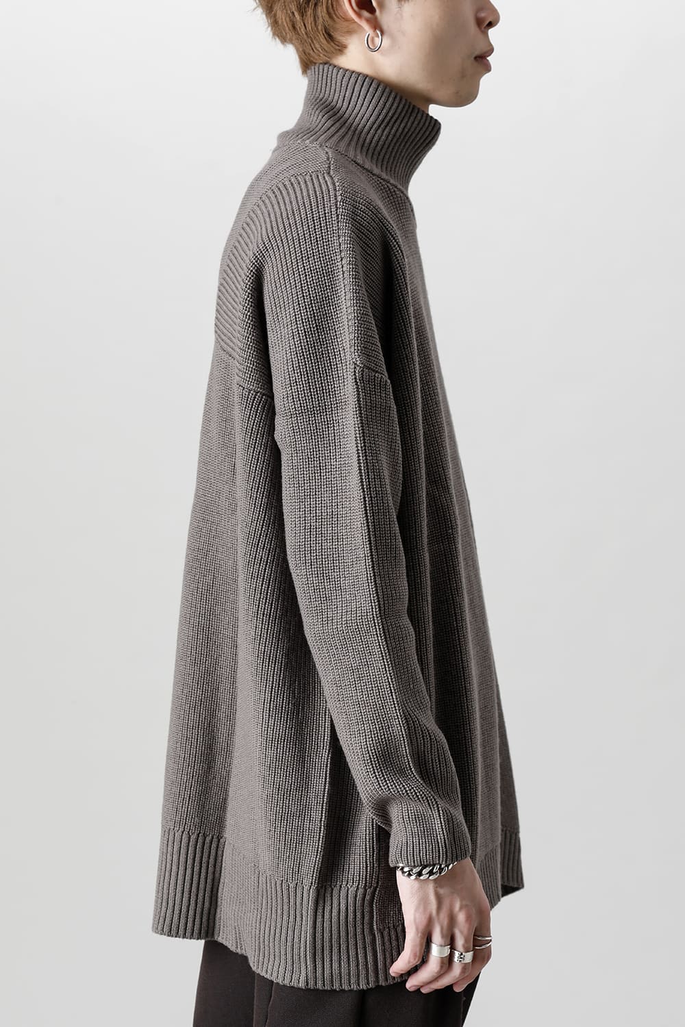 Knit High neck long sleeve Merino wool Beige Gray