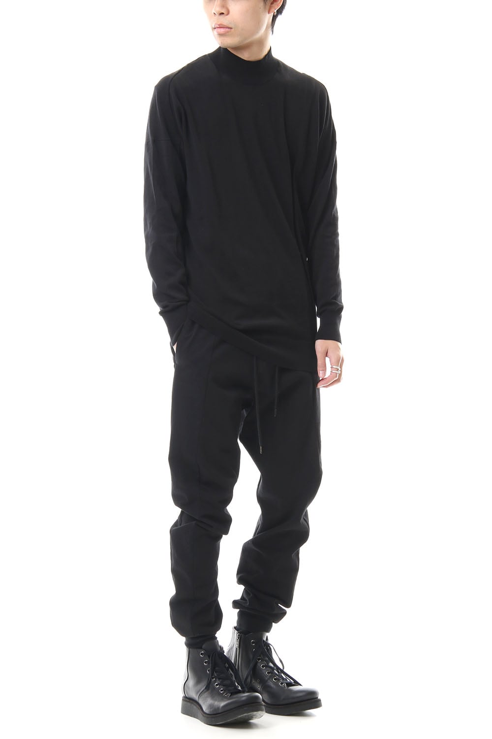 Knit high neck Cotton Black