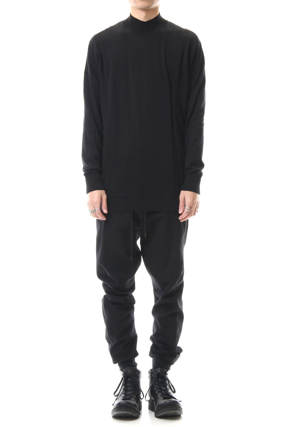 Knit high neck Cotton Black