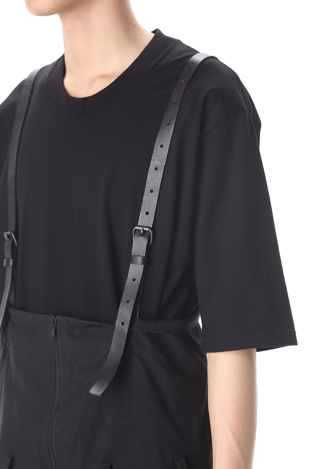 HIGH WAIST PANTS W/LEATHER SUSPENDER